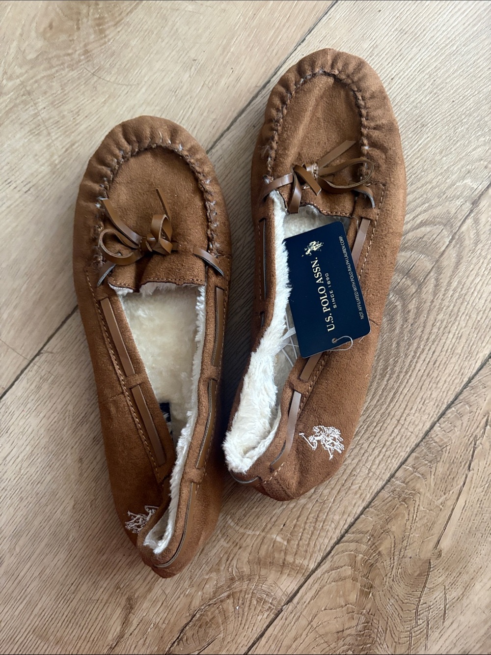 U.S. Polo Assn. Women's Chestnut Faux-Suede Fleece-Lined Moccasin Slippers